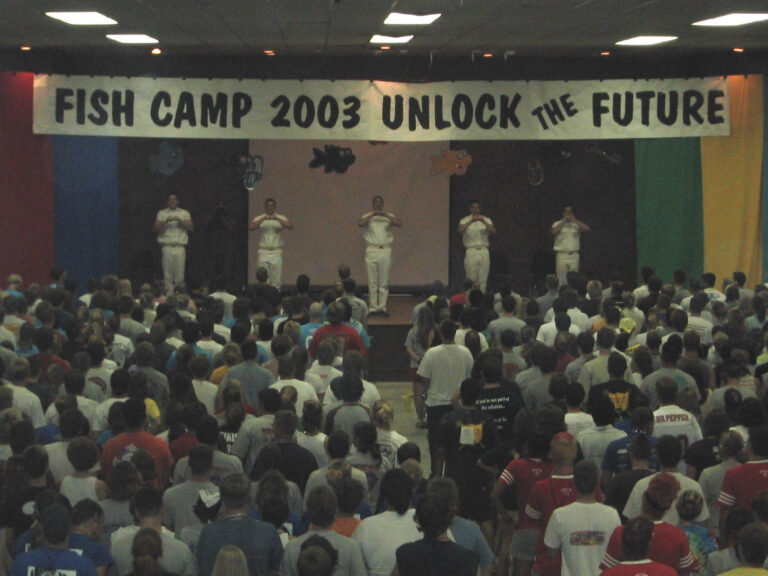 FishCamp2003YellLeaders Yell Leaders lead Yell Practice in 2003