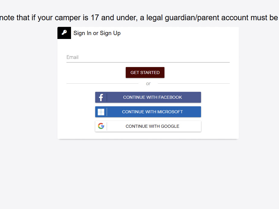 Screenshot of email sign in.